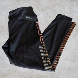 Bebe Sport NWT Women's Black Workout Leggings Pastel Sparkly Rainbow Leg